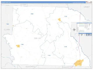 Dallas County, AR Business Reference style ZIP Code wall map