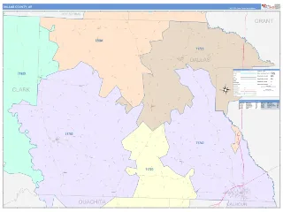 Dallas County, AR ColorCast style ZIP Code wall map