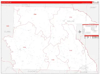 Dallas County, AR RedLine style ZIP Code wall map