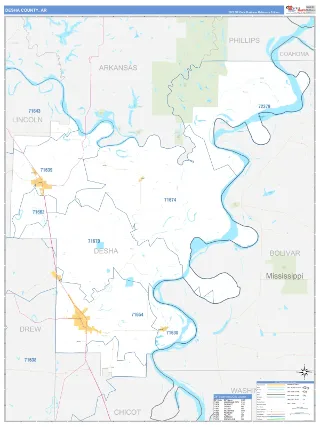 Desha County, AR Business Reference style ZIP Code wall map
