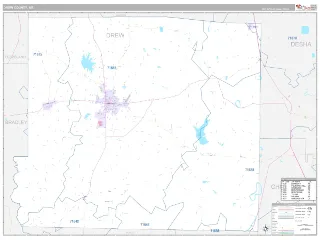 Drew County, AR Classic style ZIP Code wall map