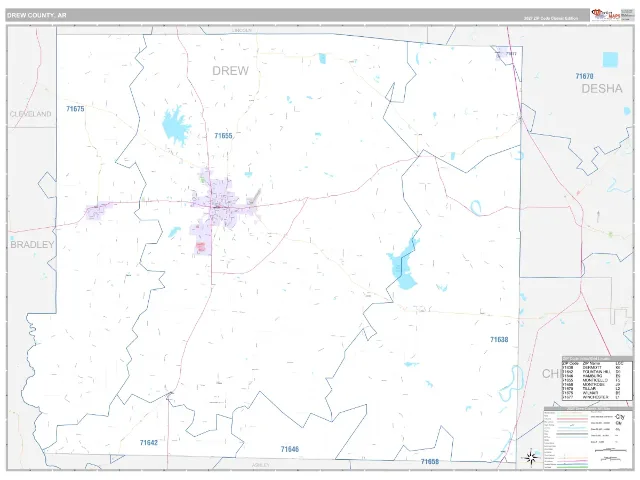 Drew County, AR ZIP Code Wall Map, Classic style