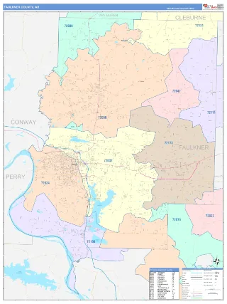 Faulkner County, AR ColorCast style ZIP Code wall map