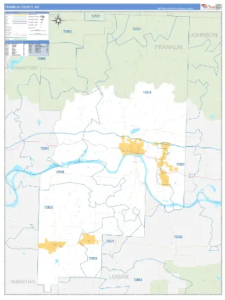 Franklin County, AR Business Reference style ZIP Code wall map