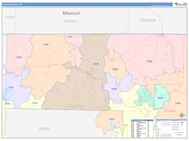 Fulton County, AR ZIP Code Wall Map, ColorCast style