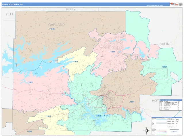 Garland County, AR ZIP Code Wall Map, ColorCast style