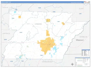 Greene County, AR Business Reference style ZIP Code wall map