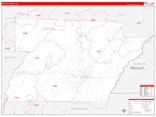 Greene County, AR RedLine style ZIP Code wall map