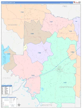 Hempstead County, AR ColorCast style ZIP Code wall map