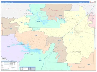 Hot Spring County, AR ColorCast style ZIP Code wall map
