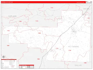 Hot Spring County, AR RedLine style ZIP Code wall map