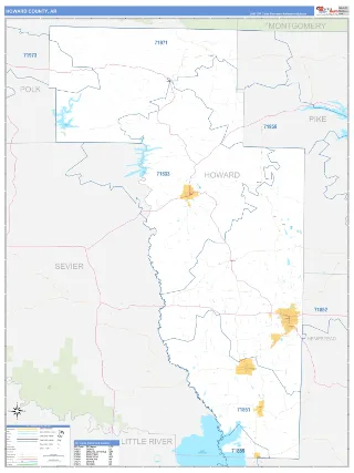 Howard County, AR Business Reference style ZIP Code wall map