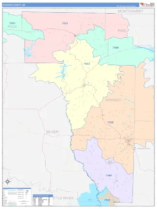 Howard County, AR ColorCast style ZIP Code wall map