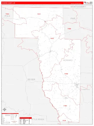 Howard County, AR RedLine style ZIP Code wall map