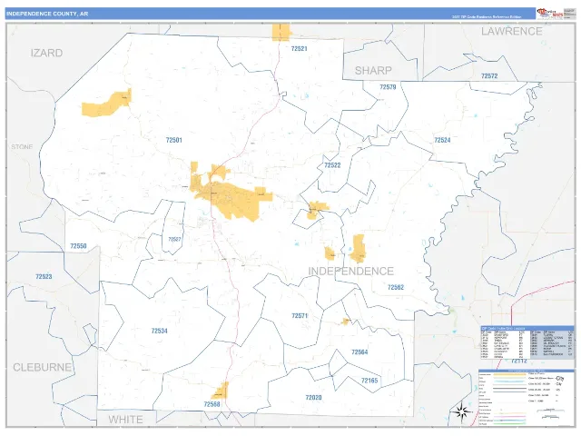 Independence County, AR ZIP Code Wall Map, Business Reference style