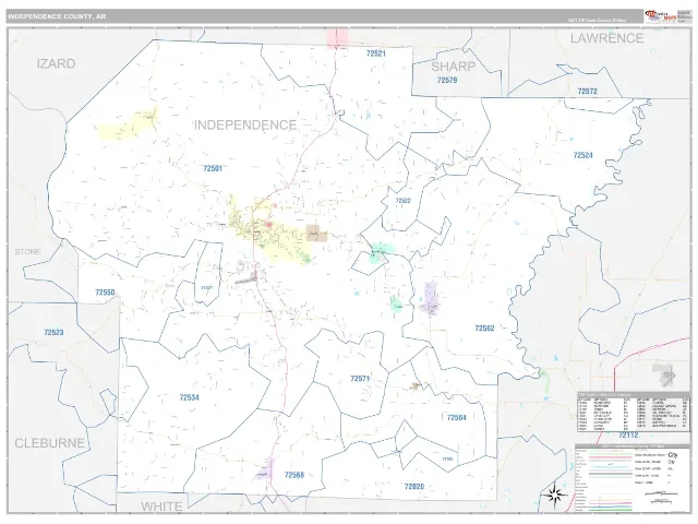 Independence County, AR ZIP Code Wall Map, Classic style