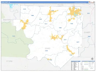 Izard County, AR Business Reference style ZIP Code wall map