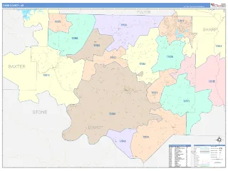 Izard County, AR ColorCast style ZIP Code wall map