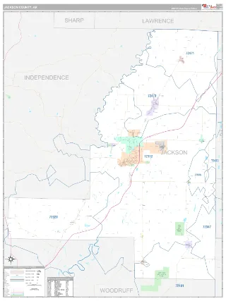 Jackson County, AR Classic style ZIP Code wall map