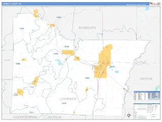 Lawrence County, AR Business Reference style ZIP Code wall map