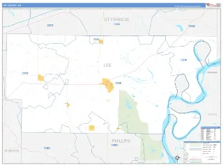 Lee County, AR Business Reference style ZIP Code wall map