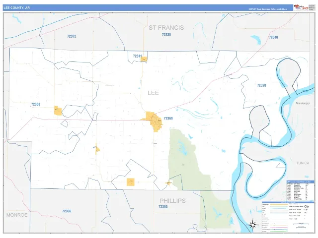 Lee County, AR ZIP Code Wall Map, Business Reference style