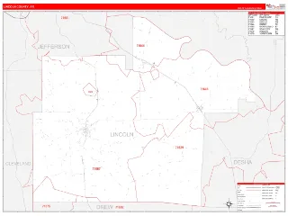 Lincoln County, AR RedLine style ZIP Code wall map
