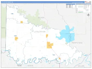 Little River County, AR Business Reference style ZIP Code wall map