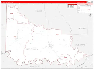 Little River County, AR RedLine style ZIP Code wall map