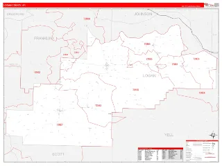 Logan County, AR RedLine style ZIP Code wall map