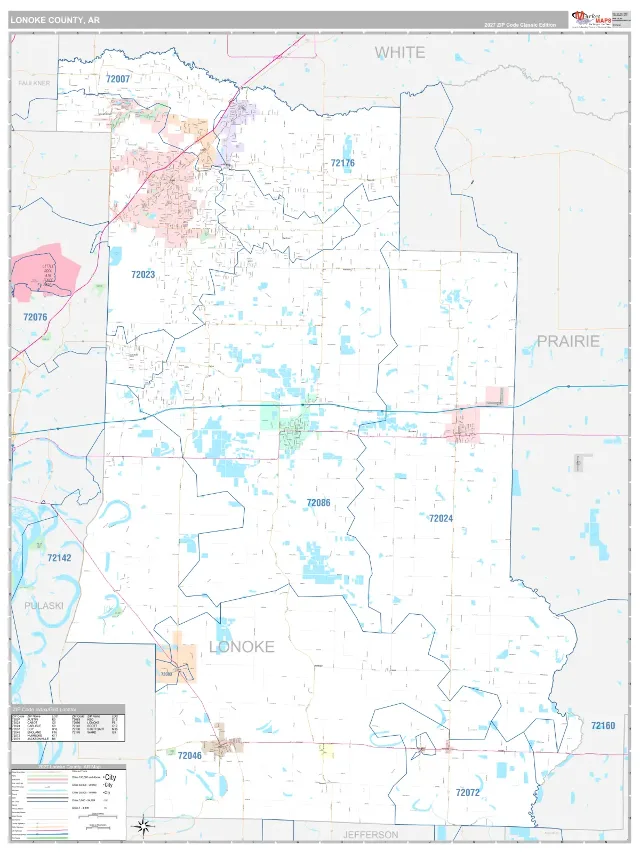 Lonoke County, AR ZIP Code Wall Map, Classic style
