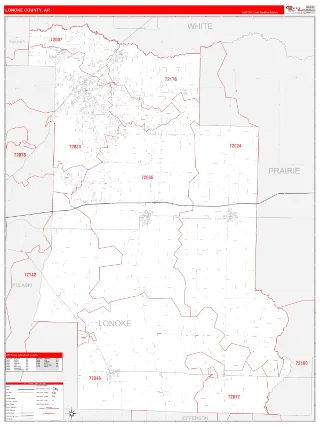 Lonoke County, AR RedLine style ZIP Code wall map