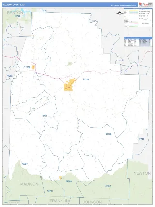 Madison County, AR Business Reference style ZIP Code wall map