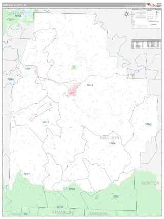 Madison County, AR Classic style ZIP Code wall map