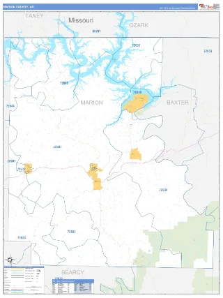 Marion County, AR Business Reference style ZIP Code wall map