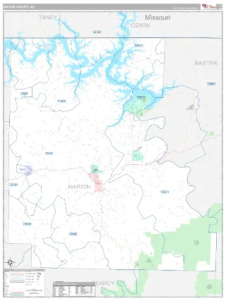 Marion County, AR Classic style ZIP Code wall map