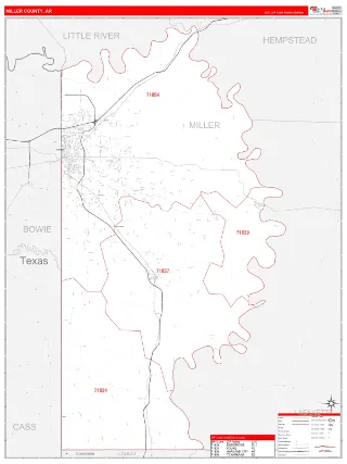Miller County, AR RedLine style ZIP Code wall map