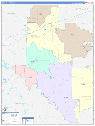 Monroe County, AR ColorCast style ZIP Code wall map
