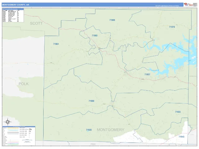 Montgomery County, AR ZIP Code Wall Map, Business Reference style