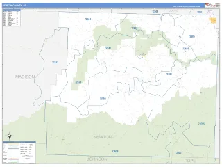 Newton County, AR Business Reference style ZIP Code wall map