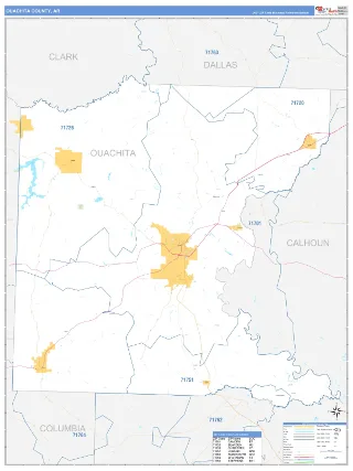 Ouachita County, AR Business Reference style ZIP Code wall map