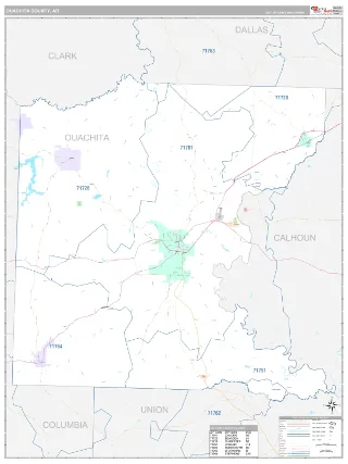 Ouachita County, AR Classic style ZIP Code wall map