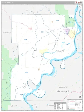 Phillips County, AR Classic style ZIP Code wall map