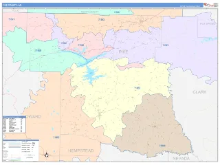 Pike County, AR ColorCast style ZIP Code wall map