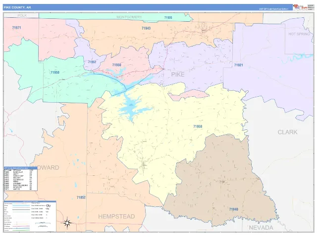 Pike County, AR ZIP Code Wall Map, ColorCast style