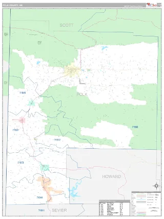 Polk County, AR Classic style ZIP Code wall map