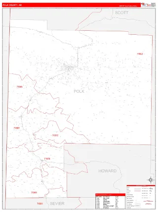 Polk County, AR RedLine style ZIP Code wall map