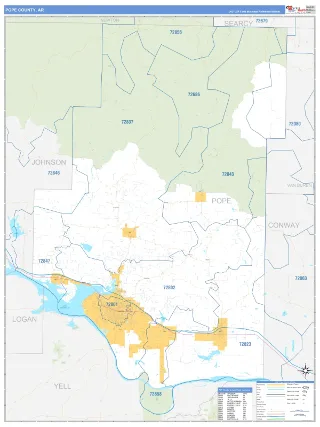 Pope County, AR Business Reference style ZIP Code wall map