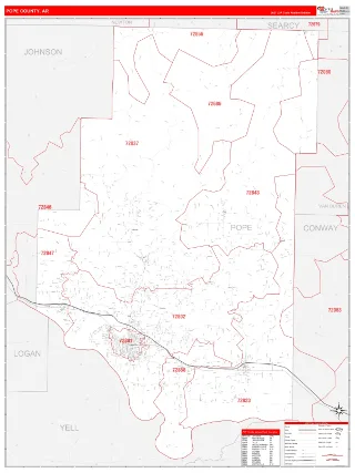 Pope County, AR RedLine style ZIP Code wall map