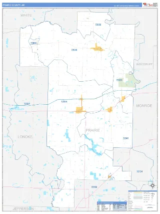 Prairie County, AR Business Reference style ZIP Code wall map